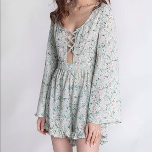 Sage Criss Cross Front Teal Floral Romper